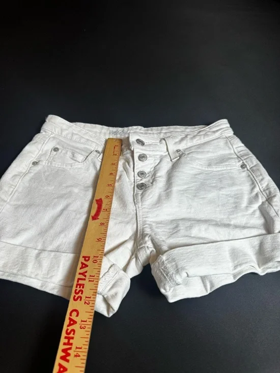 Mossimo White Denim Shorts Size 4 High Rise Button Fly Stretch Jean Shorts - Picture 3 of 5